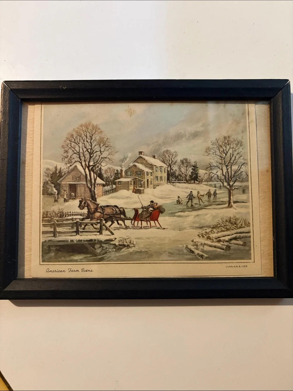 Set of 3 Currier & Ives Framed Winter Scene Wall Art - Black 5x7 Wood Frames